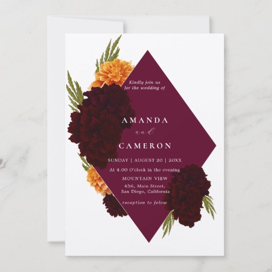 Hochzeit "MARIGOLD" in Burgund Rot Einladung (Vorderseite)