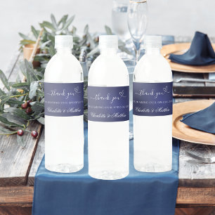 Hochzeit marineblau weiß Herz Danke Wasserflaschenetikett