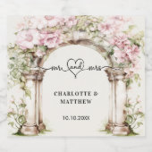 Hochzeit mehr Herz Drehbuch rosa Floralbogen Bogen Schaumweinetikett (Einzelnes Label)