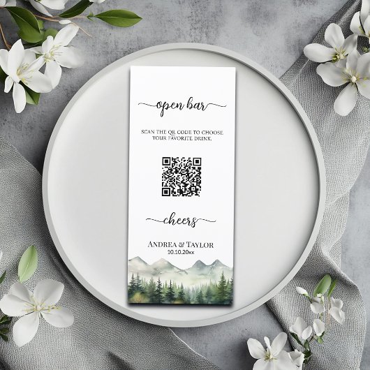 Hochzeit-Menükarten mit QR-Code für Open Bar Menükarte
