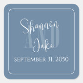 Hochzeit Minimalistisch Blue Modern Blue Quadratischer Aufkleber (Vorderseite)