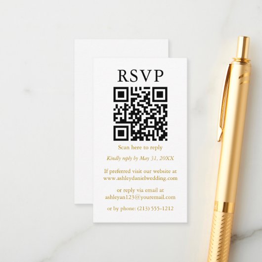Hochzeit Minimalistisch einfache QR-UAWG Gold Begleitkarte (Vorderseite/Rückseite Beispiel)