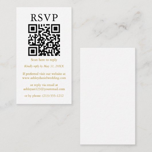 Hochzeit Minimalistisch einfache QR-UAWG Gold Begleitkarte (Vorne/Hinten)