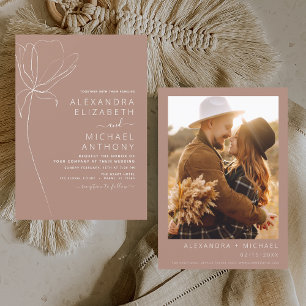 Hochzeit Minimalistisch Terracotta Foto Floral Einladung
