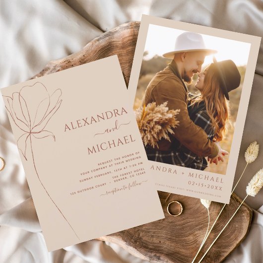 Hochzeit Minimalistisch Terracotta Foto Floral Einladung
