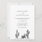 Hochzeit Minimalistische Cactus Line Art Wüste Einladung (Vorderseite)
