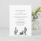 Hochzeit Minimalistische Cactus Line Art Wüste Einladung (Stehend Vorderseite)