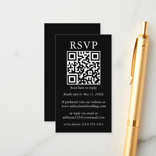 Hochzeit Minimalistische einfache QR Black UAWG Begleitkarte (Vorderseite/Rückseite Beispiel)