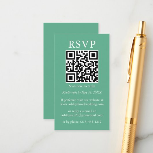 Hochzeit Minimalistische einfache QR UAWG Neo Mint Begleitkarte (Vorderseite/Rückseite Beispiel)