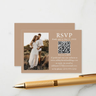 Hochzeit Minimalistische Simple Taupe QR Foto UAWG Begleitkarte