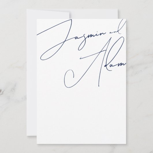 Hochzeit Minimalistischer Navy-Script-Typografie Einladung (Rückseite)