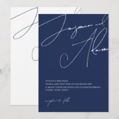 Hochzeit Minimalistischer Navy-Script-Typografie Einladung (Vorne/Hinten)