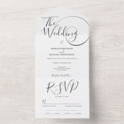 Hochzeit Minimalistischer Schrift All In One Einladung (Innen Boden)