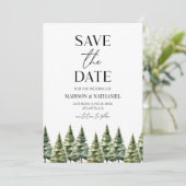 Hochzeit Minimalistischer Winterschneekiefern Save The Date (Stehend Vorderseite)