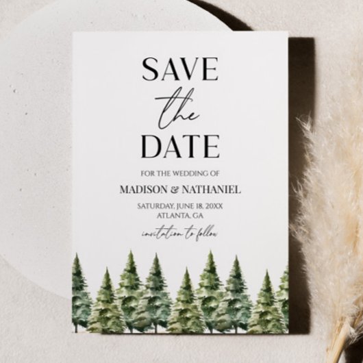 Hochzeit Minimalistischer Winterschneekiefern Save The Date