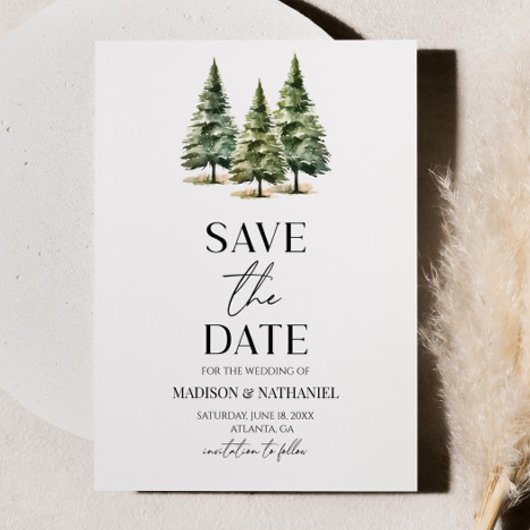 Hochzeit Minimalistischer Winterschneekiefern Save The Date