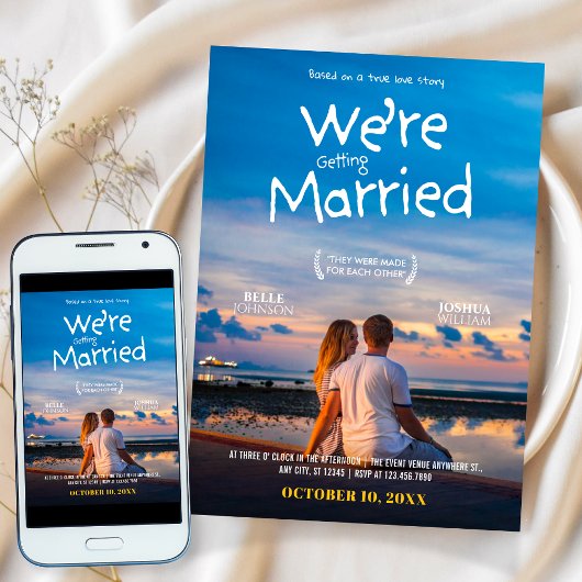 Hochzeit Minimalistisches Filmplakat-Foto Einladung