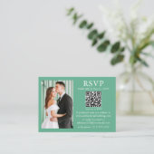 Hochzeit Minimalistisches Foto Neo Mint Green QR U Begleitkarte (Stehend Vorderseite)