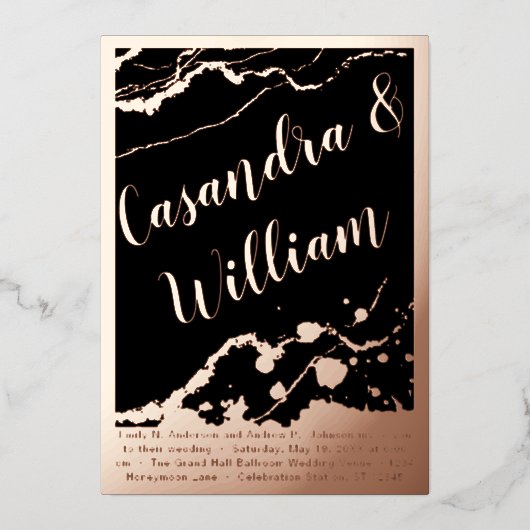 Hochzeit mit abstraktem Marmor Folieneinladung (Vorderseite)