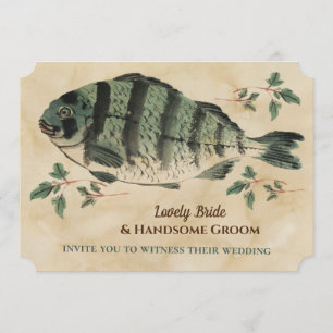 Hochzeit mit Aquarell-Fisch im Vintage-Stil Einladung