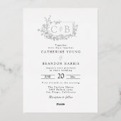 Hochzeit mit ausgeklügeltem Monogramm Folieneinladung (Rückseite)