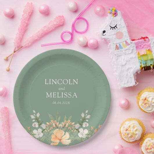 Hochzeit mit Basil, Pfirsich und Weiß Pappteller (Party)