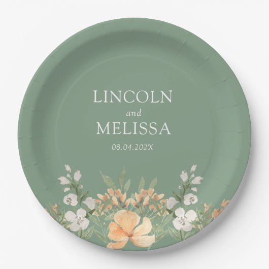 Hochzeit mit Basil, Pfirsich und Weiß Pappteller (Vorderseite)