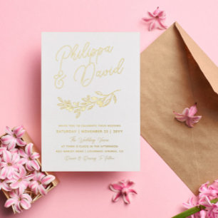 Hochzeit mit Beeren-Zweig-Namen in Goldfolien-Schr Folieneinladung