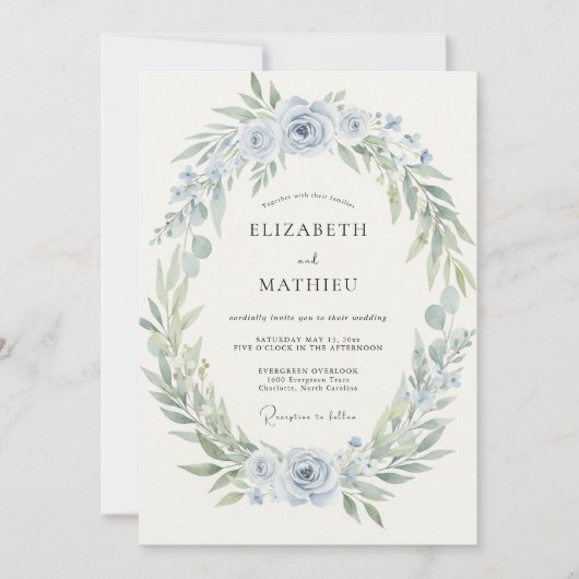 Hochzeit mit blassblauer Girlande Einladung (Vorderseite)
