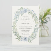 Hochzeit mit blassblauer Girlande Einladung (Stehend Vorderseite)