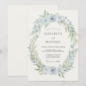 Hochzeit mit blassblauer Girlande Einladung (Vorne/Hinten)