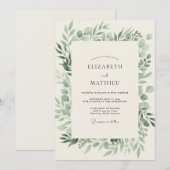 Hochzeit mit blassem Olivenblatt Einladung (Vorne/Hinten)