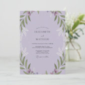 Hochzeit mit blasslila Blättern Einladung (Stehend Vorderseite)