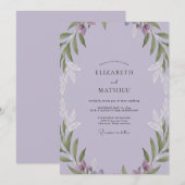 Hochzeit mit blasslila Blättern Einladung (Vorne/Hinten)