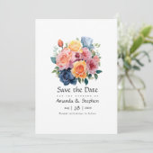 Hochzeit mit Blau, Rosa, Orange und grüner Blüte Save The Date (Stehend Vorderseite)