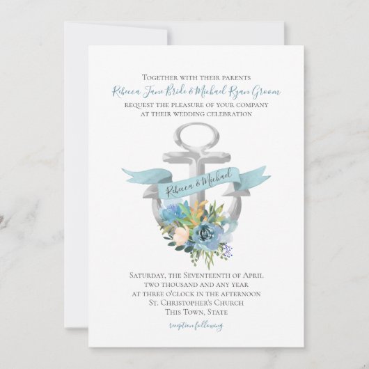 Hochzeit mit blauem Blumenkor Einladung (Vorderseite)