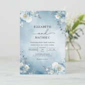 Hochzeit mit blauem Blumenstrauß Einladung (Stehend Vorderseite)