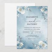 Hochzeit mit blauem Blumenstrauß Einladung (Vorne/Hinten)