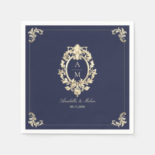 Hochzeit mit blauem Gold Serviette (Vorderseite)