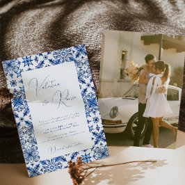 Hochzeit mit blauem Mittelmeer Tile und Zitrusfrüc Einladung