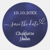 Hochzeit mit blauem Navy Save the Date Runder Aufkleber (Vorderseite)