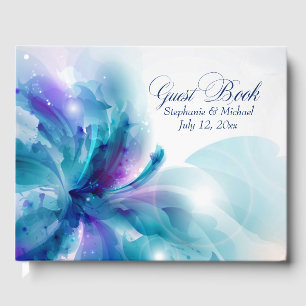 Hochzeit mit blauem und Lila Blumenmuster Gästebuch