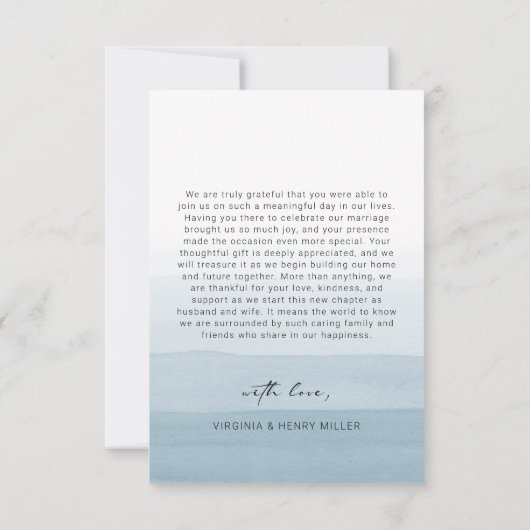 Hochzeit mit blauem Wasser Dankeskarte (Rückseite)