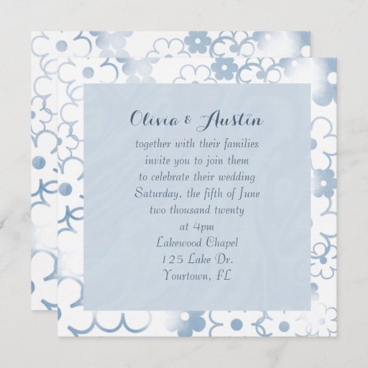 Hochzeit mit blauen Blumen Einladung (Vorne/Hinten)