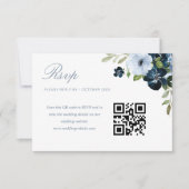 Hochzeit mit blauen Blumen und Seefahrer QR-Code R RSVP Karte (Vorderseite)
