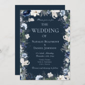 Hochzeit mit blauen Blüten Einladung (Vorne/Hinten)