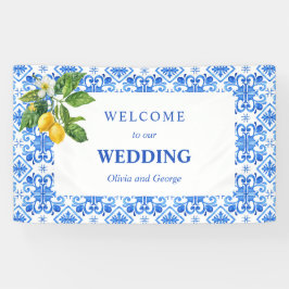 Hochzeit mit blauen Kacheln und Zitronen Banner