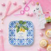 Hochzeit mit blauen Kacheln und Zitronen Pappteller (Party)