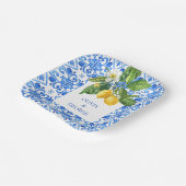 Hochzeit mit blauen Kacheln und Zitronen Pappteller (Gewinkelt)