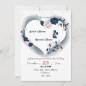 Hochzeit mit blauen und rosafarbenen Blumen Einladung (Vorderseite)